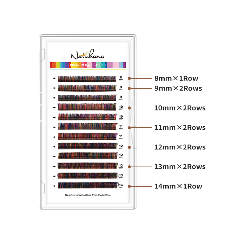 NATUHANA-Extensões Coloridas de Cílios Mink, Mix Color Lashes, 8-14Mixed Colors, Falso, Individual, Rainbow Colored Lashes, Ferramentas de Maquiagem