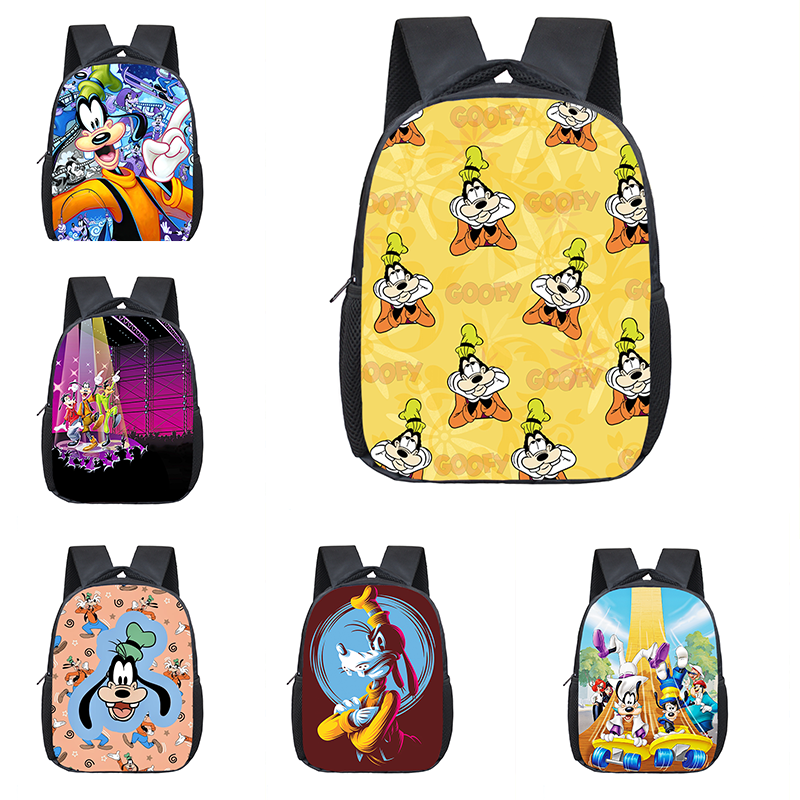 A Goofy 영화 유치원 학교 가방, 만화 소녀 소년 학생 초등 학교 책가방, 휴대용 배낭 Mochila, 12 인치