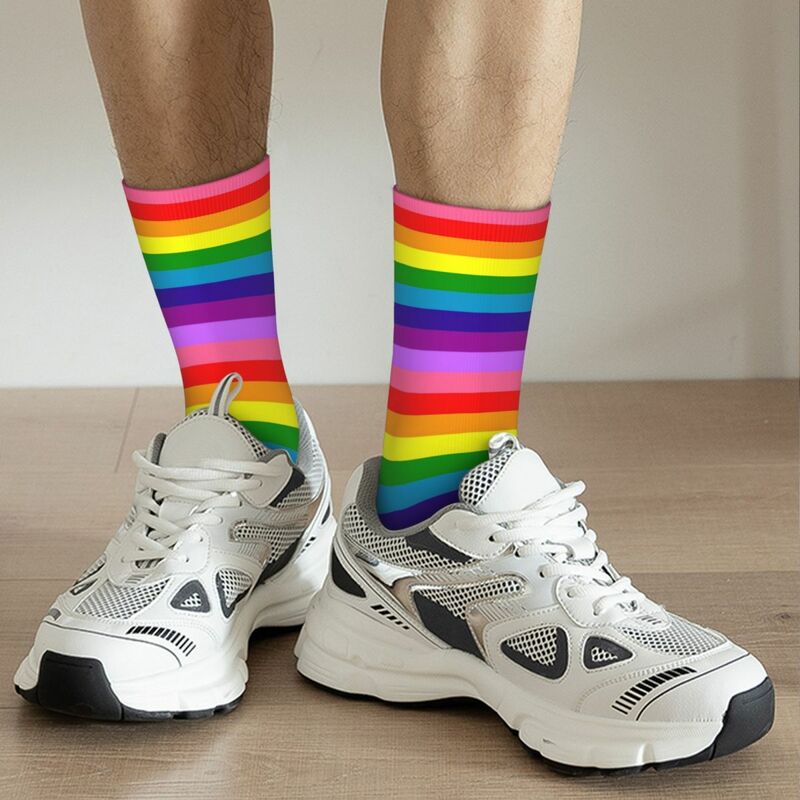 New Male Men Socks Casual Rainbow Sock Vertical Lines Pattern Sport Women Stockings Spring Summer Autumn Winter