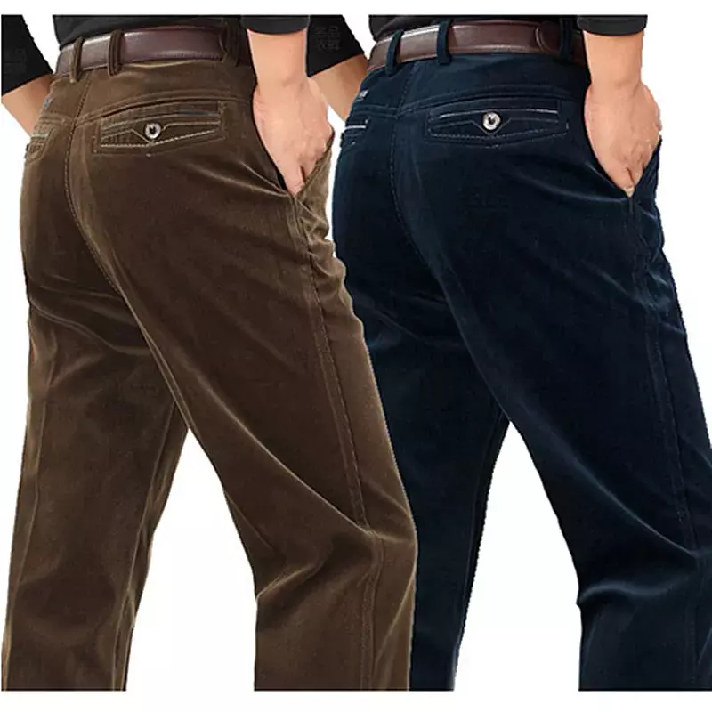 Pantalones de pana holgados para hombre de mediana edad, pantalón informal para otoño e invierno, 2023