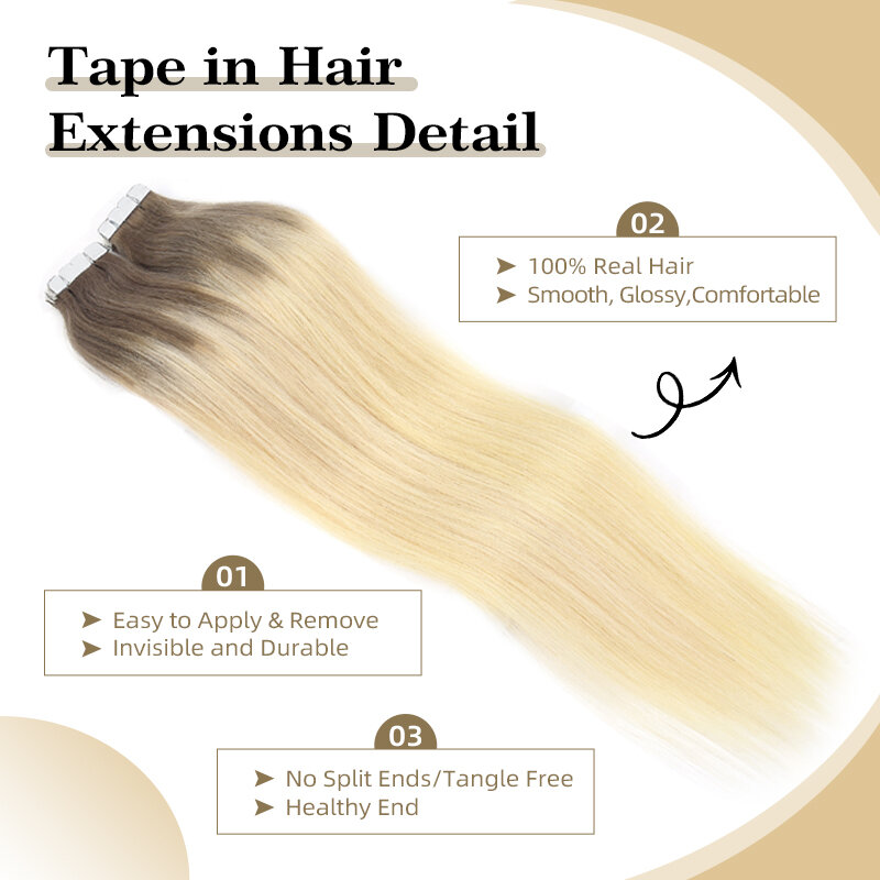 Neitsi Invisible Tape Ins Hair Extensions Natural Adhesive Real Human Hair Straight 12"-24" Non-Remy Seamless Skin Weft  Hair