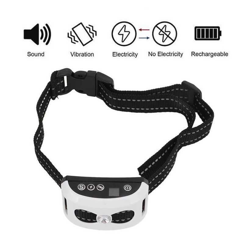 Dog Bark Collar USB Rechargeable Waterproof Vibration Automatic LED Puppy Training Collar Dog Barking Device