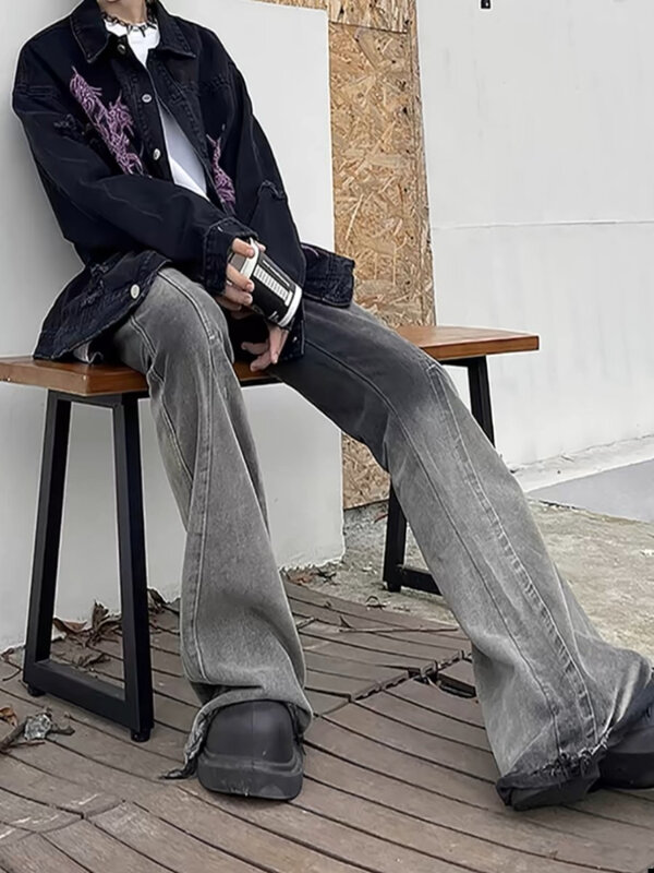 Jeans pria gaya Eropa gradien warna musim semi modis harian Hip-hop Chic All-match Streetwear longgar kasual sederhana untuk pelajar