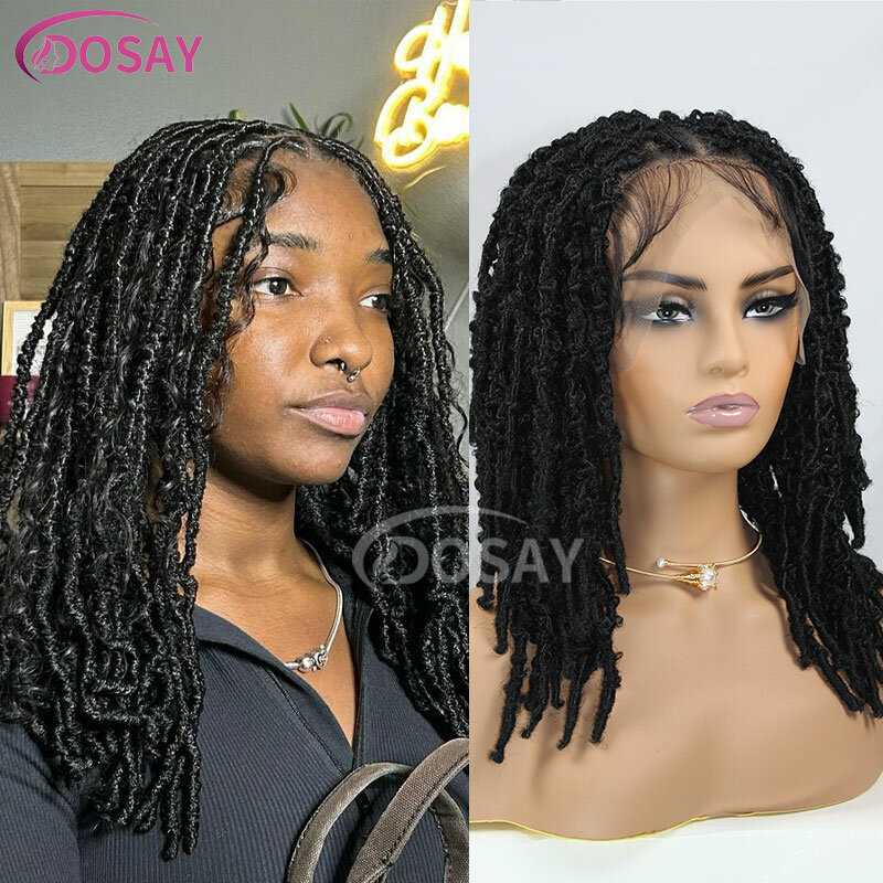 Synthetic 16" Short Curled Twisted Braid Dreadlocks Hair Wig Faux Locs Braided Wig Black Heat Resistant Breathable Wig For Women