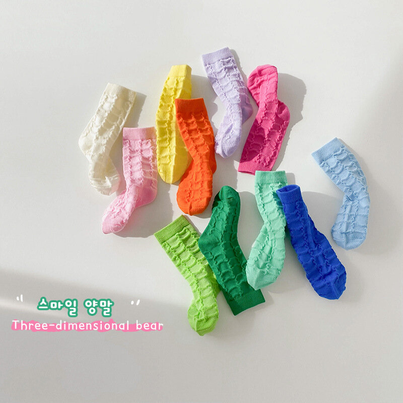 Baby Socks Girls Solid Bear Socks Spring Calf Length 1-12Y Girls Socks Children Cotton Socks Candy Color