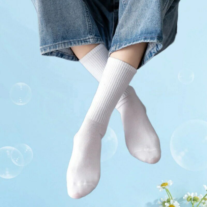 Meias masculinas de algodão macio e respirável, meias casuais, preto e branco, tubo médio, Soxks, streetwear, novo, 5 pares, 2024