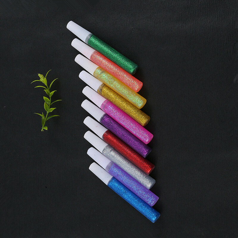 10pcs Set Color Drawing Glitter Powder Liquid Glue Child DIY Paper Flower Christmas Crafts Phone Case Beauty Nail Gel Pen