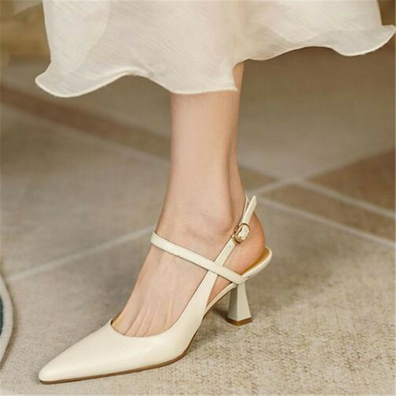 High Heeled Shoes Women Fashion Rome Spring Summer Classics Pointed Toe Stiletto Buckle Sandals Elegant Career Lady Solid Pumps