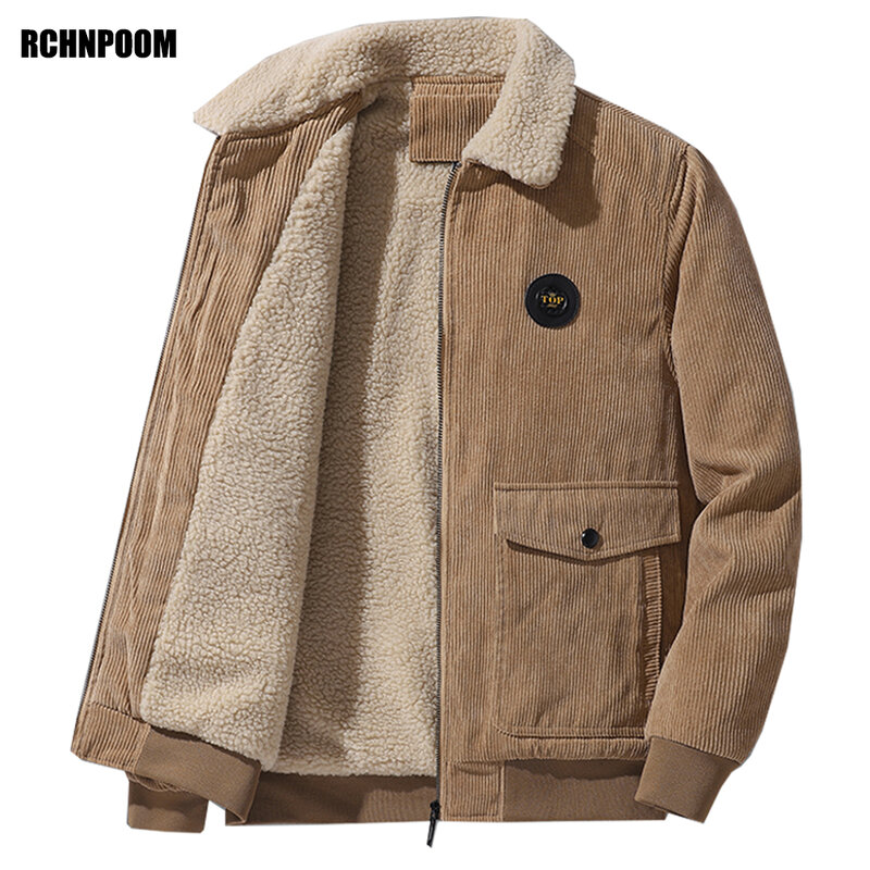 Winter Fleece Jacket Men 2023 New Warm Thick Corduroy Fur Collar Coat Male Jacket Casual Fashion Outdoor Windproof Outwear Men