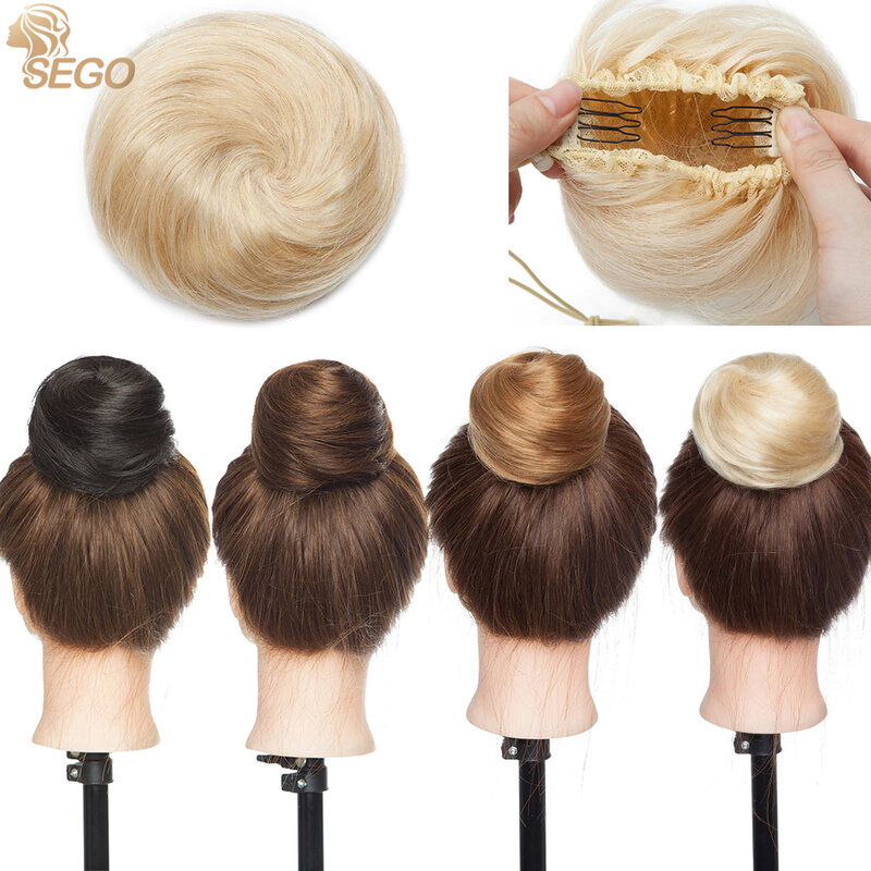 SEGO 100% Rambut Manusia Sanggul Ekstensi Donat Sanggul Potongan Rambut untuk Wanita dan Pria Instan Up-do Bun Tali Ikat