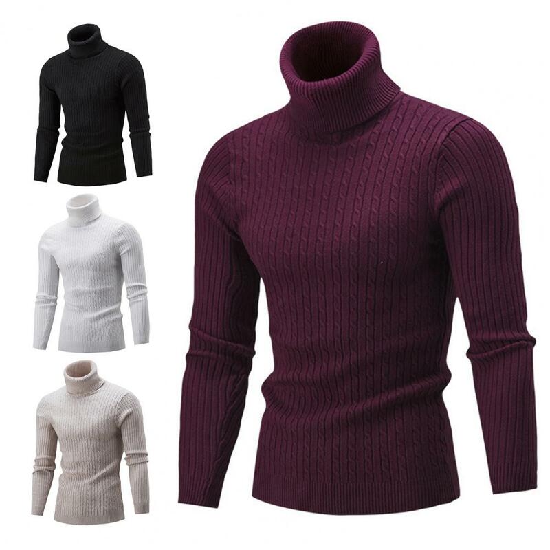Trendy Twist Turtleneck Male Knitted Sweater Soft Sweater Turtleneck Twist Men Sweater Pullover for Daily Life