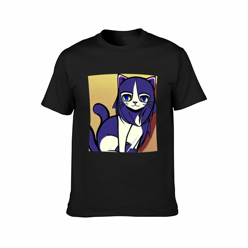 Camiseta de gatinho inspirada anime masculina, gráficos de secagem rápida, camisetas brancas lisas, gatinho bonito
