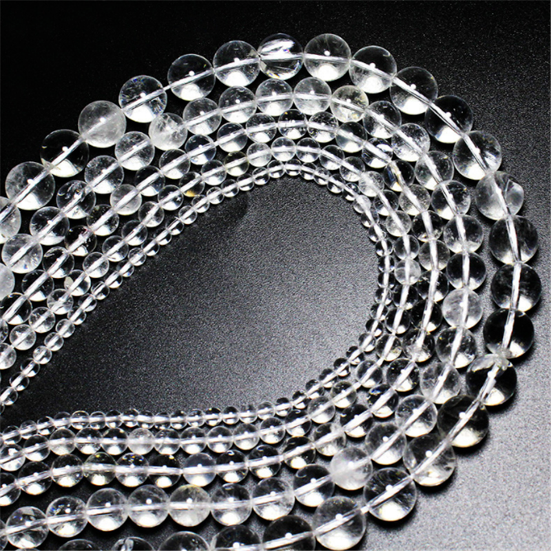 Clear Crystal  Loose Beads Natural Gemstone Smooth Round for Jewelry Making