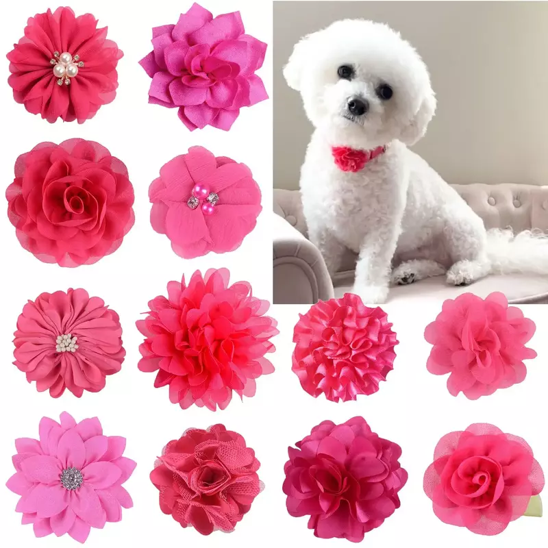 小さな犬と猫のための花の襟,ペットのアクセサリー,装飾品,バレンタインデー,50個