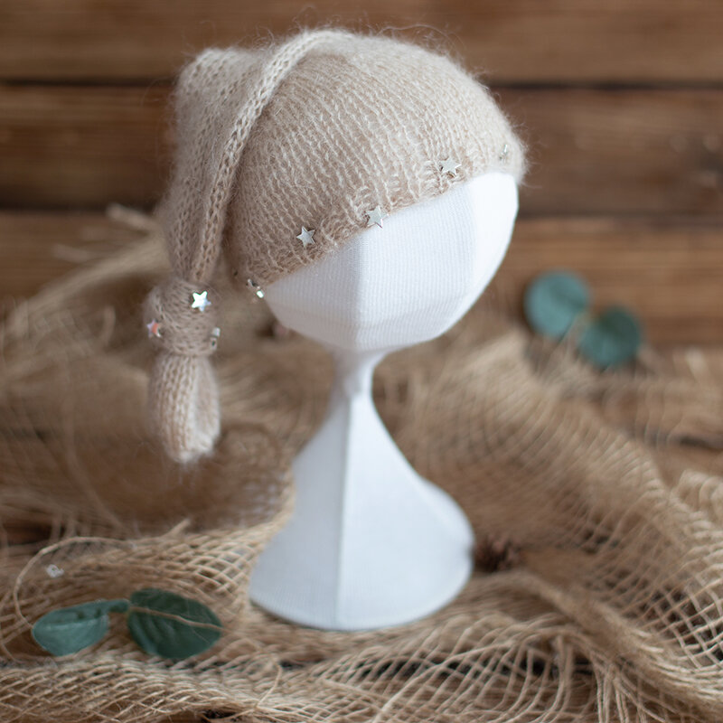 Hand Made Knitted Baby Knotted Hat Photography Prop Newborn Crochet Animal Bonnet Photography Accessories