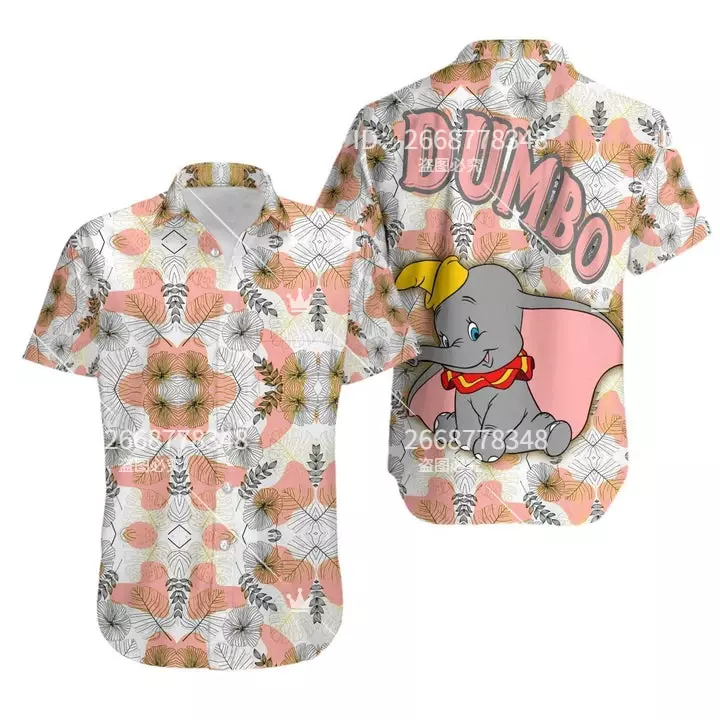 Sketch of Dumbo Hawaiian Shirt Short Sleeve Button Up Shirt Disney Inspired Men's Vintage Button Down Beach Short Sleeve Shirt