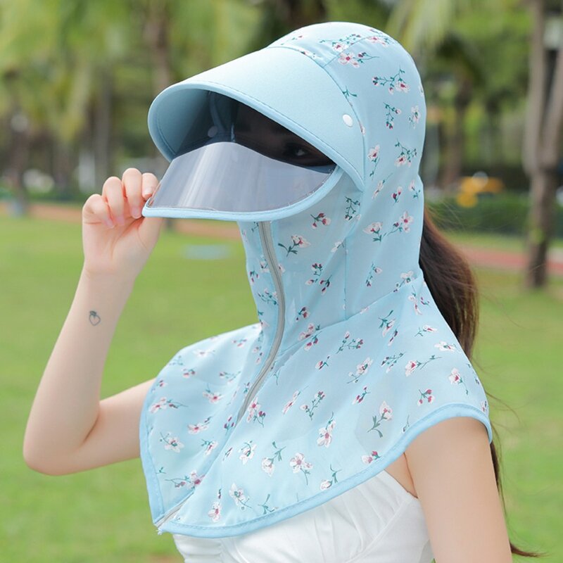 Sombrero de protección solar con cremallera y lentes para mujer, gorro de trabajo agrícola de ala ancha, protección para el cuello, Anti-uv, cuatro estaciones