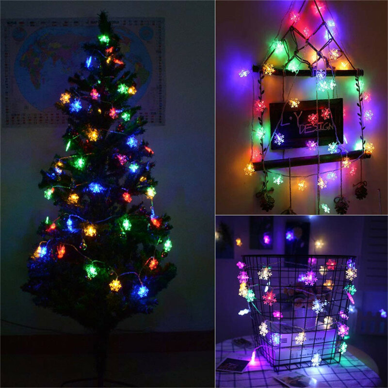 USB/Battery Powered 3/6/10M LED Snowflakes String Light Outdoor Christmas Garland Holiday Fairy Lights for Party Home Decoration