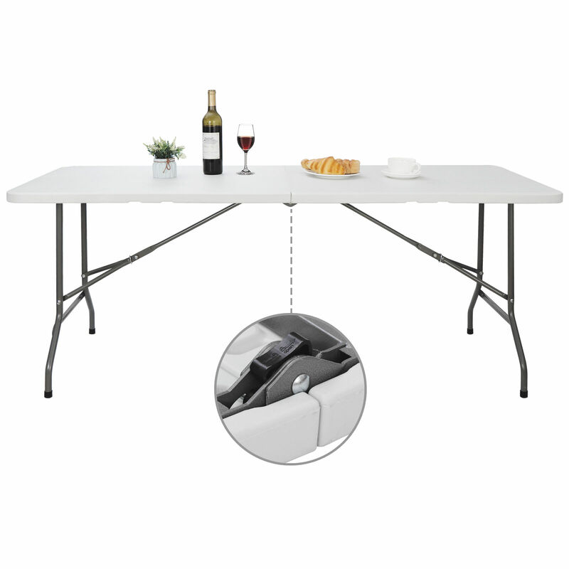 Mesa dobrável de plástico portátil com alça, mesa utilitária, piquenique, dobrável ao meio, 6ft