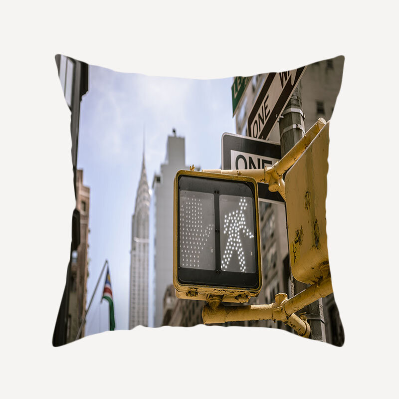 Zhenhe現代都市景観パターン枕カバー両面印刷クッションカバー寝室用ソファ装飾18 × 18インチ