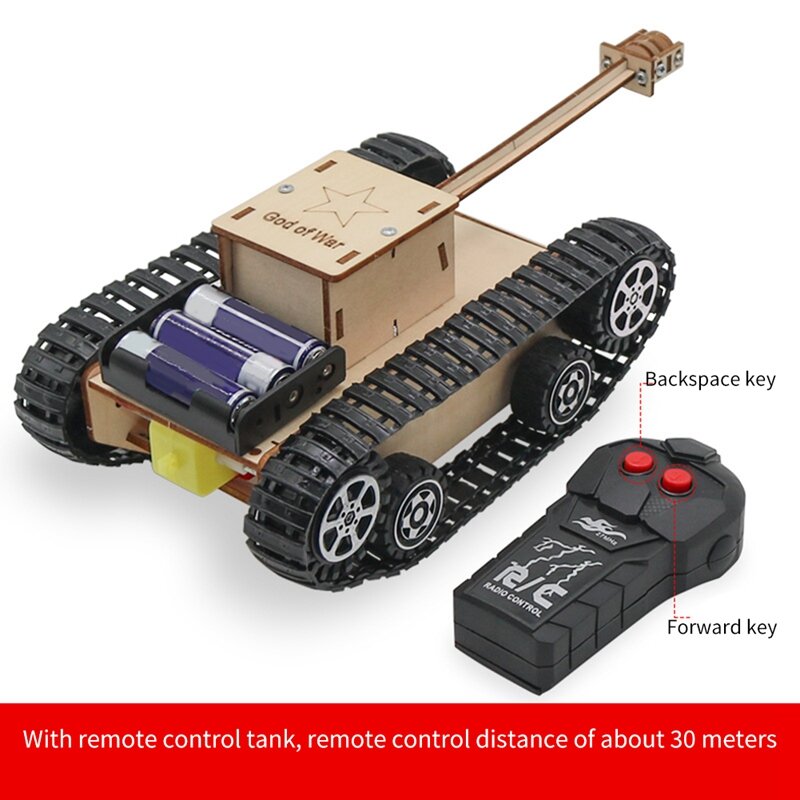 Kit percobaan sains anak-anak kayu DIY-Remote Control Tank dilacak Off Road, proyek bangunan Motor listrik untuk anak-anak tahan lama