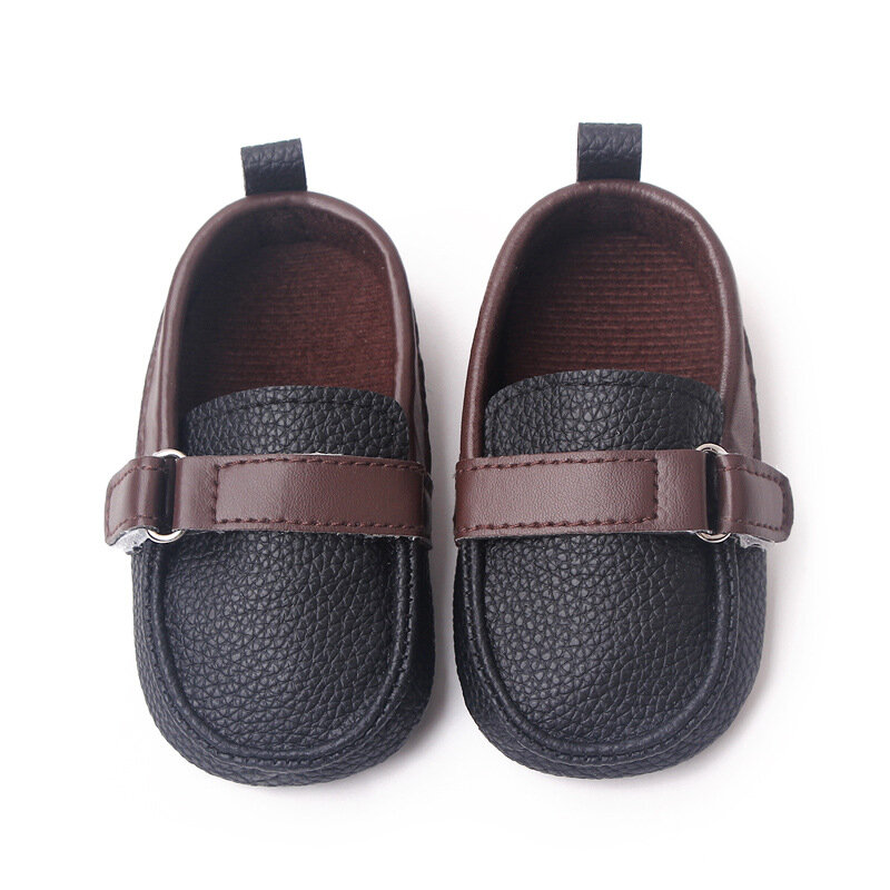 Sepatu bayi bermerek untuk anak laki-laki sepatu balita sol lunak Moccasins kulit barang bayi aksesoris sepatu bayi baru lahir 0-18 bulan