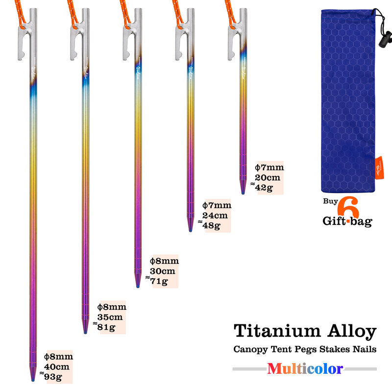 TiTo 캠핑 액세서리 용품 레인보우 컬러 티타늄 텐트 페그 네일 스테이크 하드 플로어 고강도 20 24 30 35 40 cm, 텐트 네일 액세서리