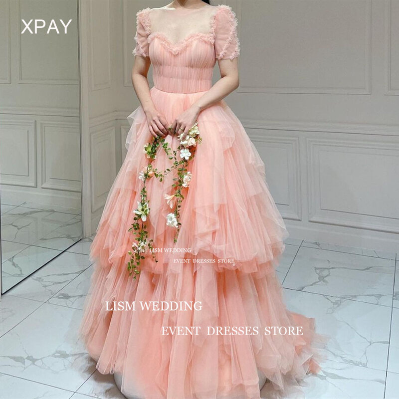 LISM милое розовое корейское Вечернее Платье многослойное платье для свадебной фотосессии выпускного вечера с открытой спиной