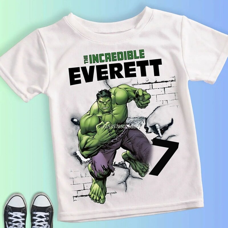 Boy Birthday Hulk personalizza nome camicia bambini 2 3 4 5 6 7 8 anni New Marvel Hulk compleanno estate t-Shirt bianca a maniche corte