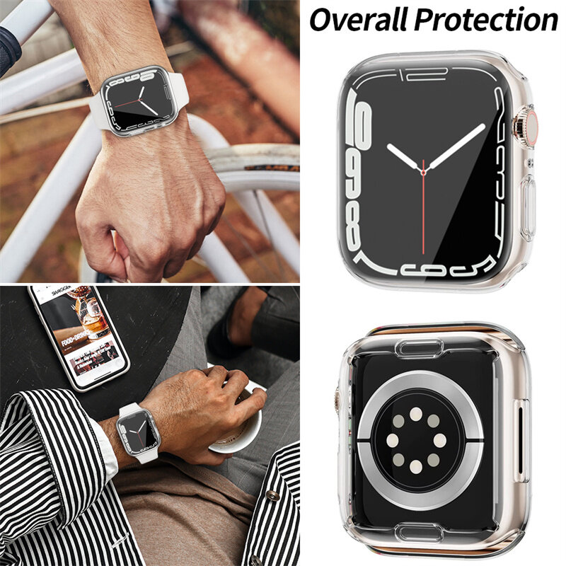 Screen Protector Für Apple Uhr Fall 45mm 41mm 44MM 40MM 42mm 38MM Voll TPU stoßstange Abdeckung zubehör iwatch serie 7 SE 6 5 4 3