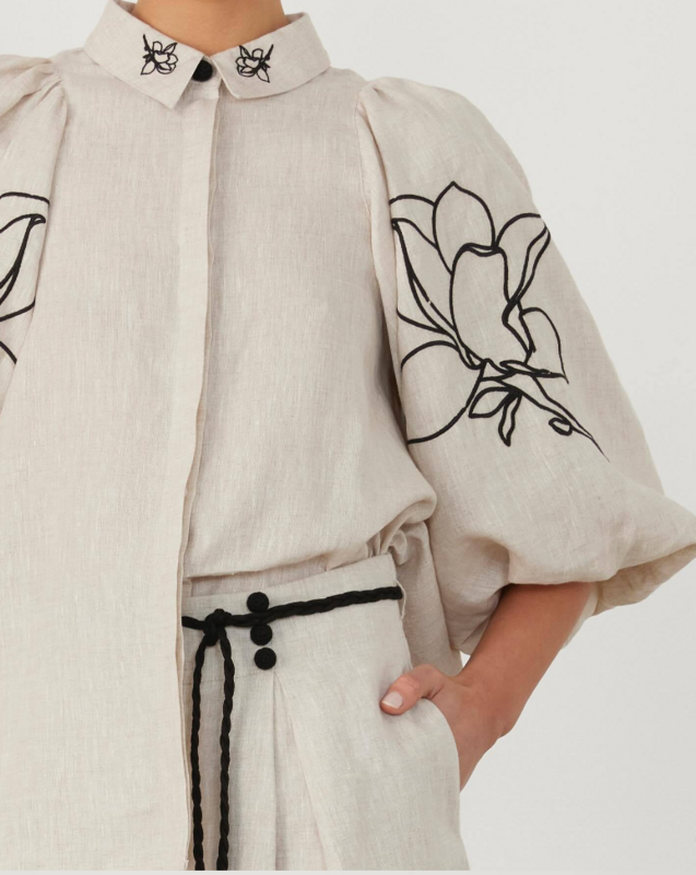 프린트 턴다운 칼라 긴팔 셔츠 + 드로스트링 와이드 팬츠 세트, 용수철 여름 신상 패션
