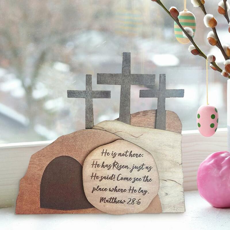 Easter Home Decoration Wooden Easter Decor Intricate Cross Pattern Wood Easter Ornament Lightweight Holiday Decoration
