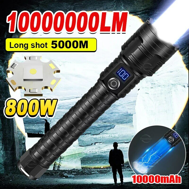 Lanternas LED de alta potência de 10000mAh Tipo-C Lanterna LED recarregável 5000M Lanterna ultra poderosa Lanterna tática ao ar livre