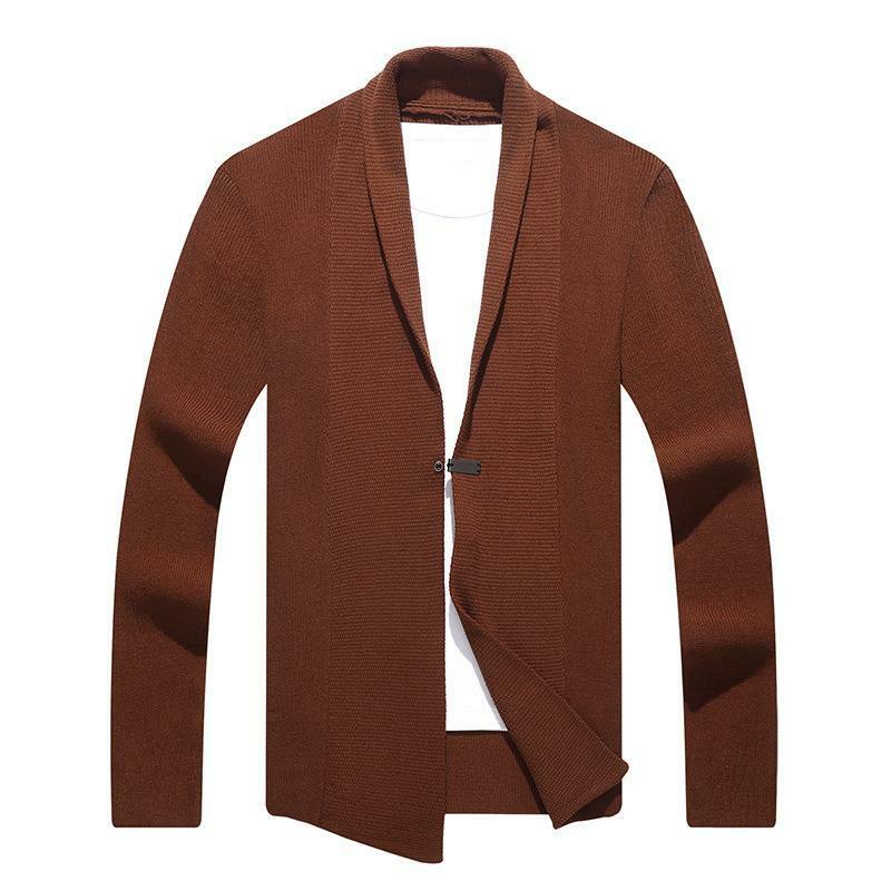 Cardigã masculino de malha de comprimento médio, suéter casual, moda jovem, novo desgaste exterior, monocromático, outono, 2023