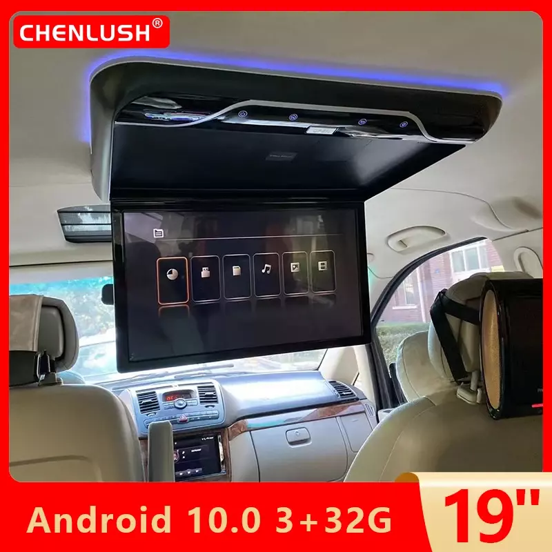 Leitor de vídeo multimídia para carro, exibição de montagem no telhado, Bluetooth, WiFi, HDMI, espelho, Android 10.0, 4G + 64G, 19 polegadas, 8K