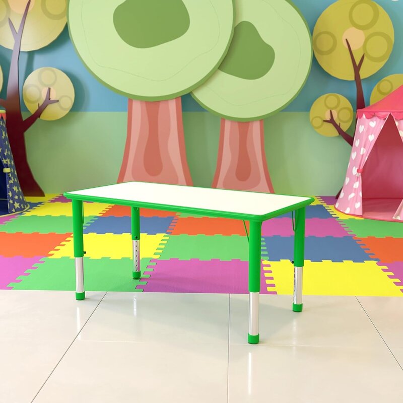 Children Furniture Sets, 23.625x47.25 Green Plastic Height Adjustable Activity Table Children Furniture Sets