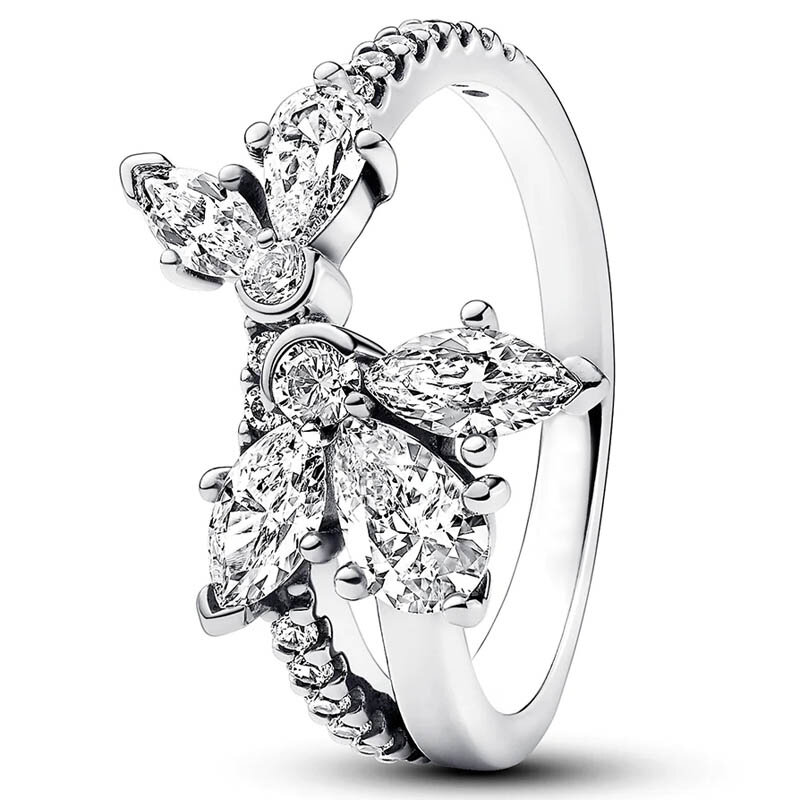 Anel autêntico de prata esterlina 925 com cristal para mulheres, halo de pêra, aglomerado de herbário, anel de dragão presente de aniversário