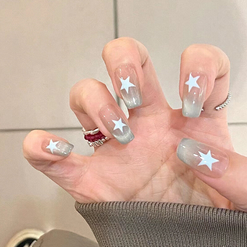 24 stücke drücken auf Nägel Stern Französisch Ballerina Katzenauge tragen gefälschte Nägel mit Design falsche Nägel volle Abdeckung DIY Nagels pitzen