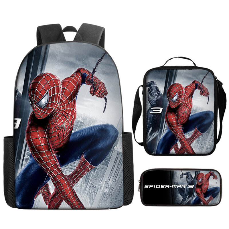 Tas sekolah anak laki-laki perempuan Spiderman, tas ransel Marvel Superhero 16 inci, tas sekolah buku dasar anak laki-laki dan perempuan 3 buah/set