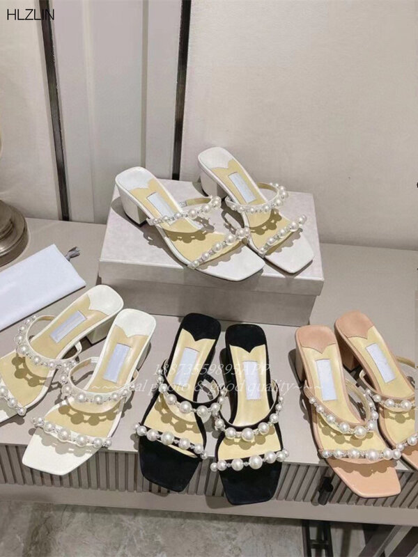 2024 nowa perła masywne kapcie damskie seksowne buty designerskie sandały
