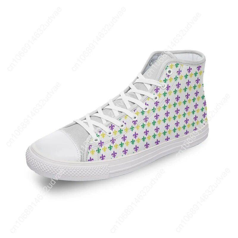 Mardi Gras sepatu kanvas High Top Motif Diy sepatu kasual pria wanita sepatu Sneakers datar wanita mode 3D Print Zapatos Mujer