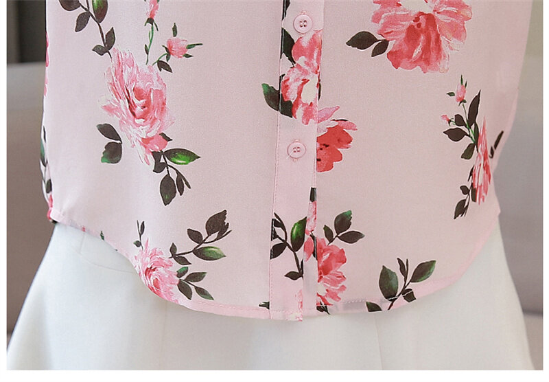 FANIECES camisas e blusas blus cetak motif bunga merah muda lengan pendek wanita elegan atasan kaus kerja kasual wanita blus musim panas