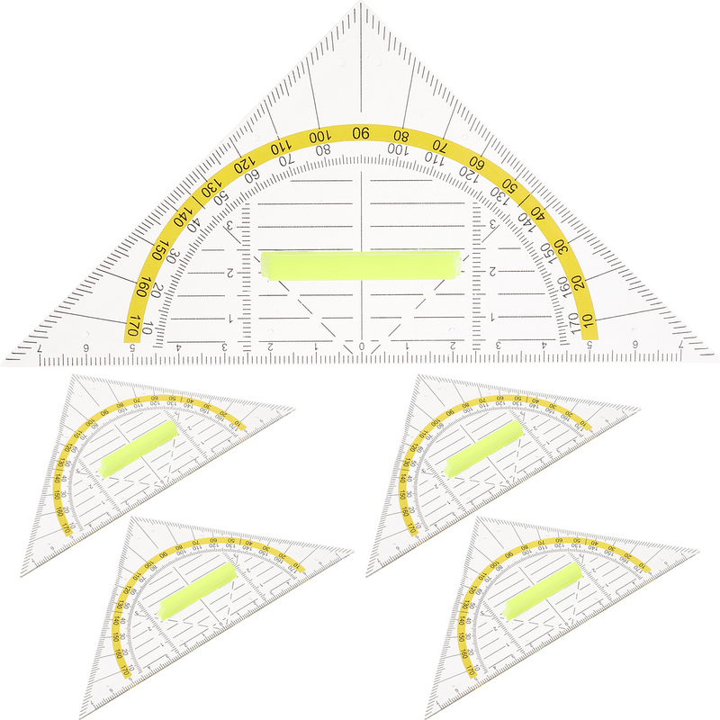 印刷、幾何学測定、三角形、5パーツ用のプラスチック定規のセット