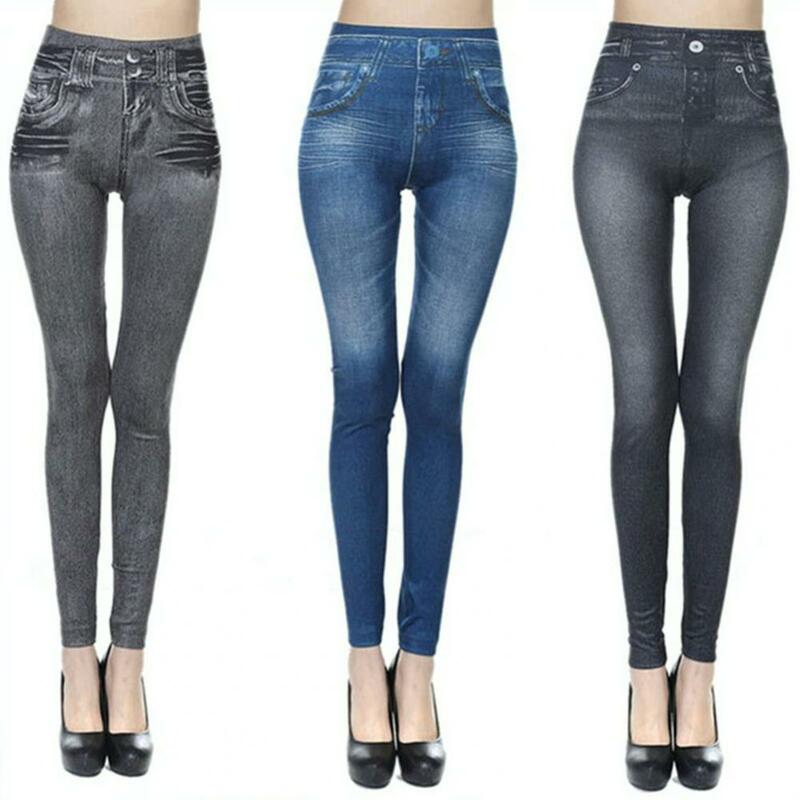 Elastic Women Pants Ankle-length Polyester Women Pencil Pants Comfortable Fake Jeans Women Trousers 8 Sizes Leggings For Home