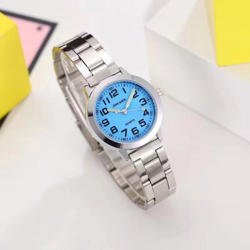 Cute quartz watch boys and girls boy alloy steel strap student battery watch colored sphere numbers birthday gift