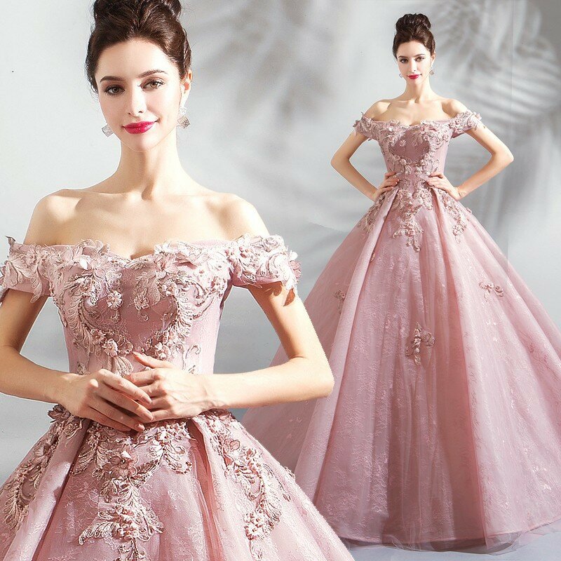 Новое цветное розовое платье принцессы с цветочным принтом на одно плечо с кружевной вышивкой длинная юбка банкетное платье женская одежда