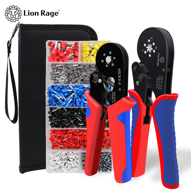 Crimping Pliers Kit Ferrule Sleeves Tubular Terminal Hand Tools 6-4A/10-6A/16-6（0.08-16mm²）Wire Crimper Household Electrical