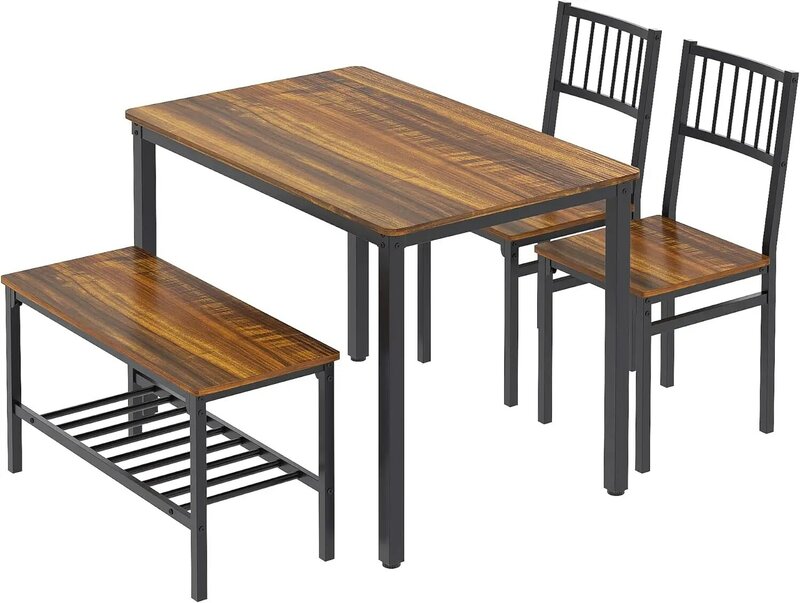 Conjunto de mesa e cadeiras para cozinha, mesa para computador, 2 cadeiras e banco, 4 pessoas