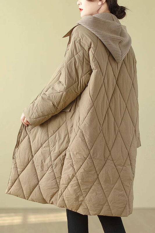 Jaket parka Musim Dingin Wanita, jaket katun ukuran besar, mantel parka panjang kasual berkancing sebaris longgar Z4255