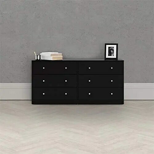 Contemporary Wide 6 Drawer Double Bedroom Dresser in Black
